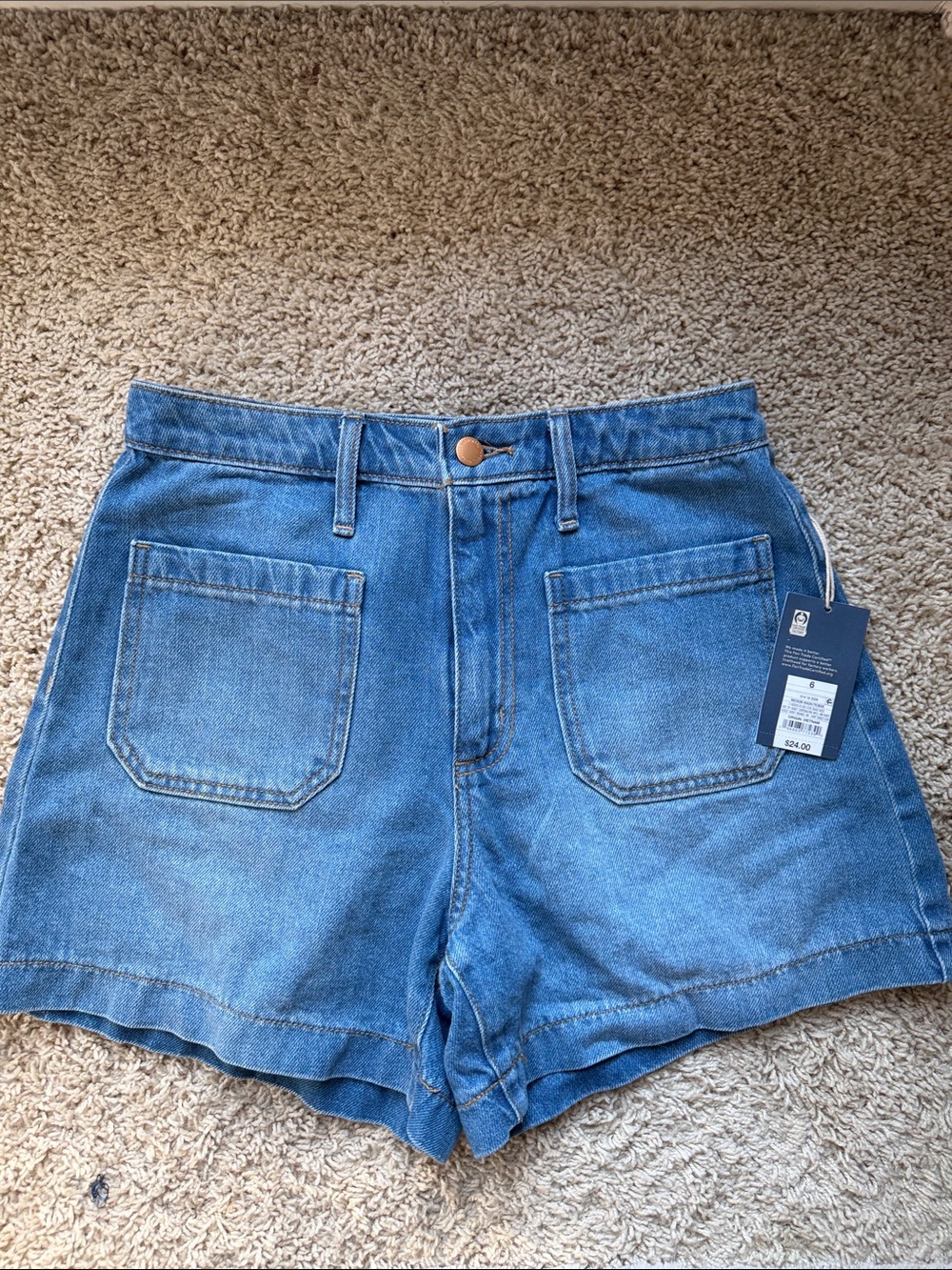 Target Medium Blue High-Rise Denim Patch-Pocket Shorts